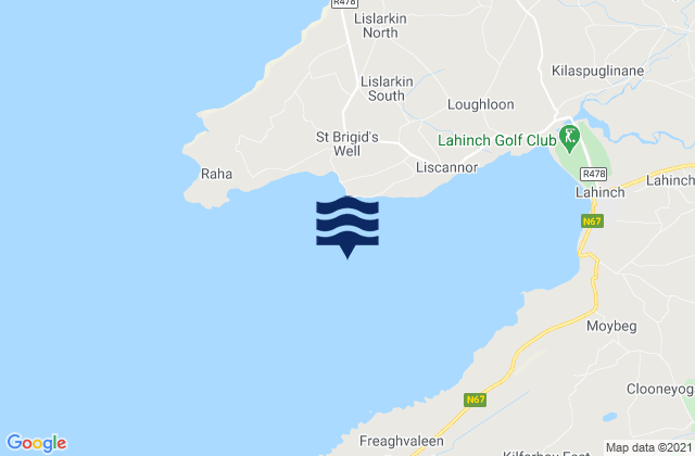 Mapa da tábua de marés em Liscannor Bay, Ireland