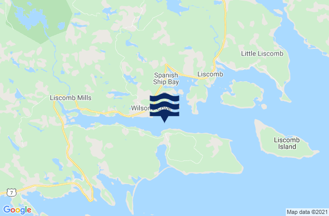 Mapa da tábua de marés em Liscomb Harbour, Canada