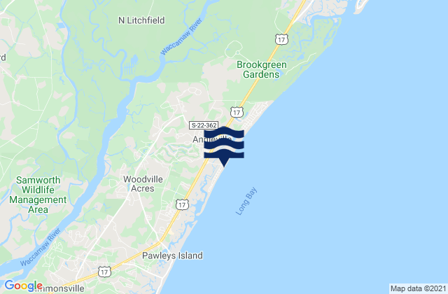 Mapa da tábua de marés em Litchfield Beach Bridge, United States