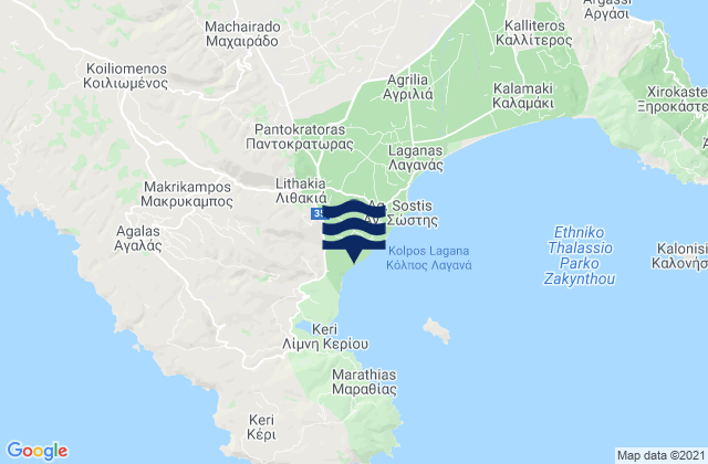 Mapa da tábua de marés em Lithakiá, Greece
