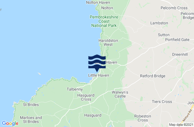 Mapa da tábua de marés em Little Haven Beach, United Kingdom