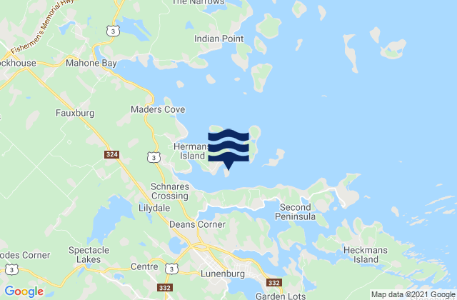 Mapa da tábua de marés em Little Herman Island, Canada