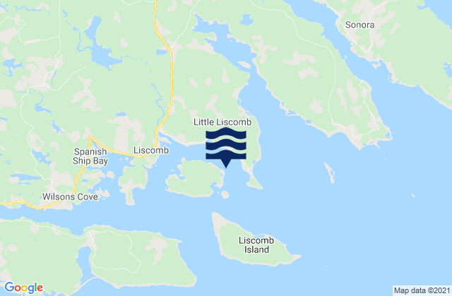 Mapa da tábua de marés em Little Liscomb Harbour, Canada