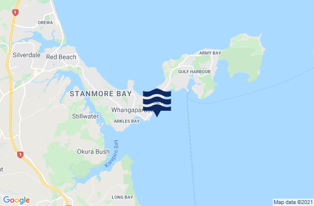 Mapa da tábua de marés em Little Manly Beach, New Zealand