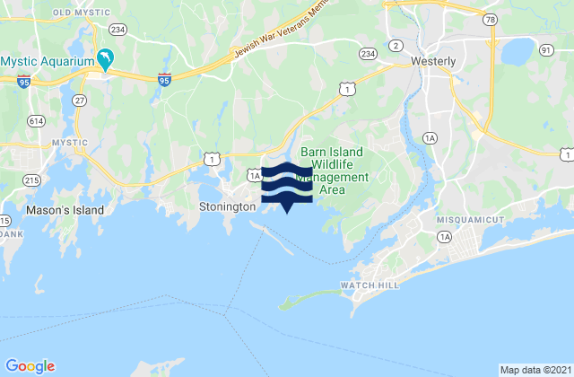 Mapa da tábua de marés em Little Narragansett Bay entrance, United States