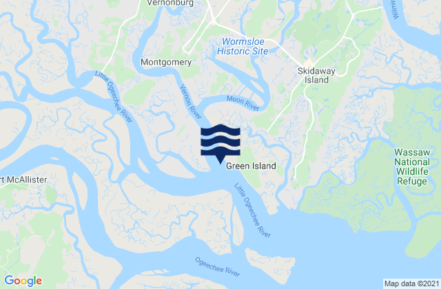 Mapa da tábua de marés em Little Ogeechee River Entrance north of, United States