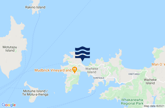 Mapa da tábua de marés em Little Oneroa Beach, New Zealand