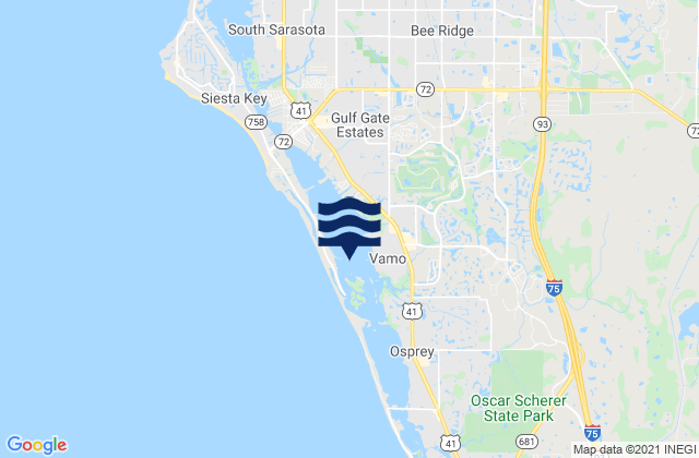 Mapa da tábua de marés em Little Sarasota Bay, United States