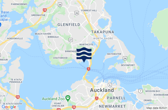 Mapa da tábua de marés em Little Shoal Bay, New Zealand