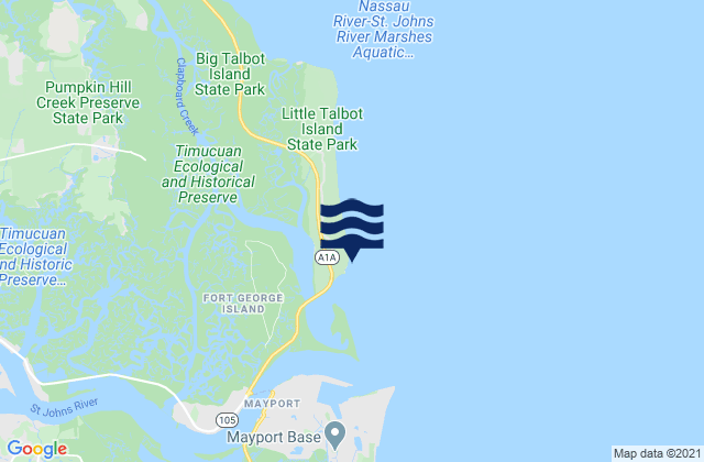 Mapa da tábua de marés em Little Talbot Island Ocean, United States