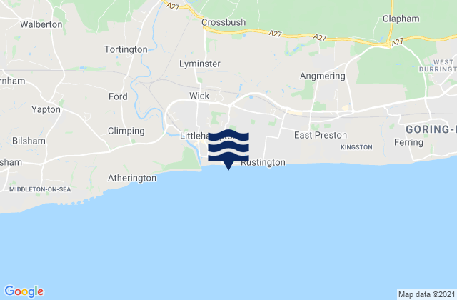 Mapa da tábua de marés em Littlehampton Beach, United Kingdom