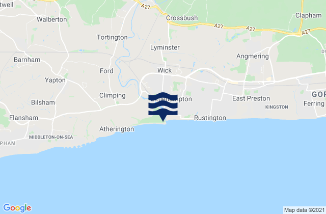 Mapa da tábua de marés em Littlehampton West Beach, United Kingdom