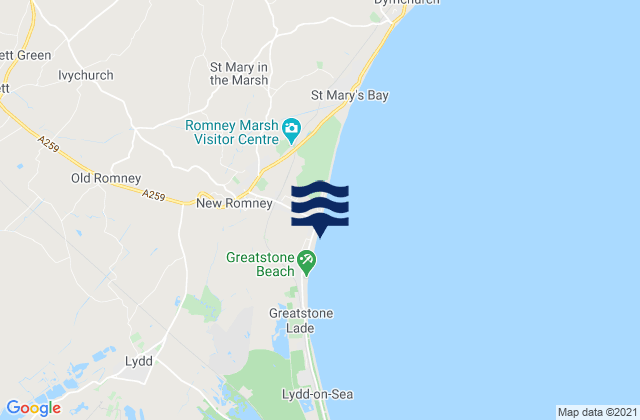 Mapa da tábua de marés em Littlestone Beach, United Kingdom