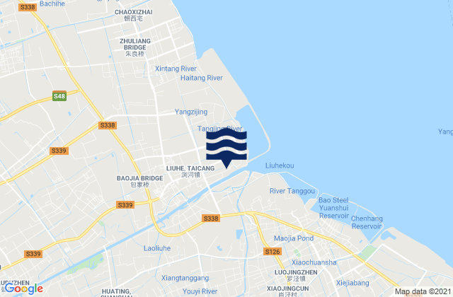 Mapa da tábua de marés em Liuhe, China