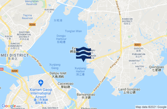 Mapa da tábua de marés em Liuwudiancun, China