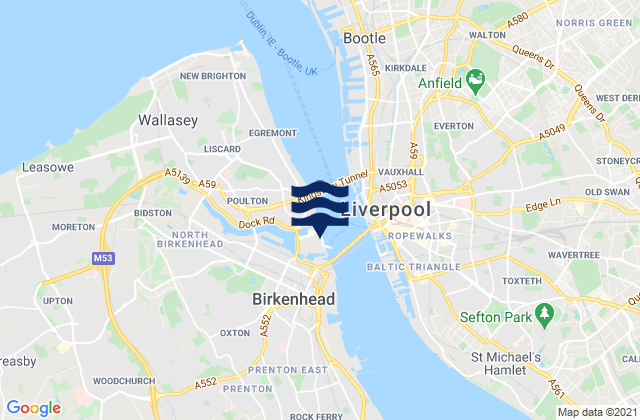 Mapa da tábua de marés em Liverpool (Alfred Dock), United Kingdom