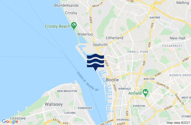 Mapa da tábua de marés em Liverpool (Gladstone Dock), United Kingdom