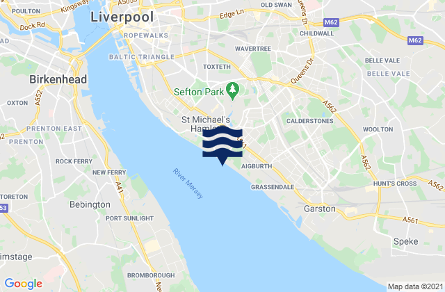 Mapa da tábua de marés em Liverpool, United Kingdom