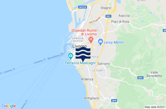 Mapa da tábua de marés em Livorno, Italy