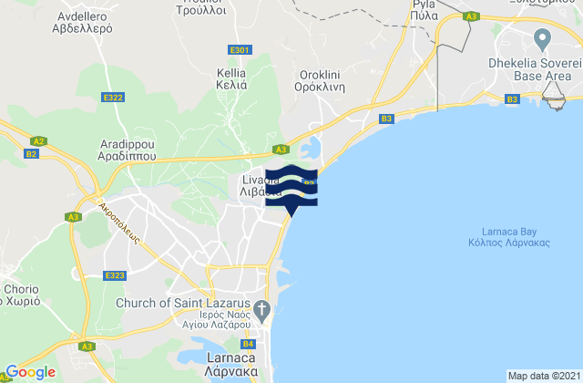 Mapa da tábua de marés em Livádia, Cyprus