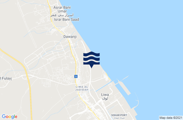 Mapa da tábua de marés em Liwá, Oman
