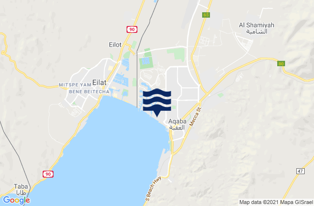 Mapa da tábua de marés em Liwā’ Qaşabat al ‘Aqabah, Jordan