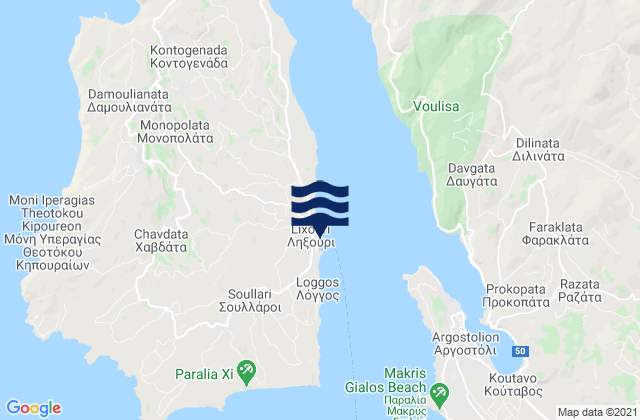 Mapa da tábua de marés em Lixoúri, Greece