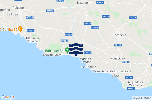 Mapa da tábua de marés em Lizzano, Italy