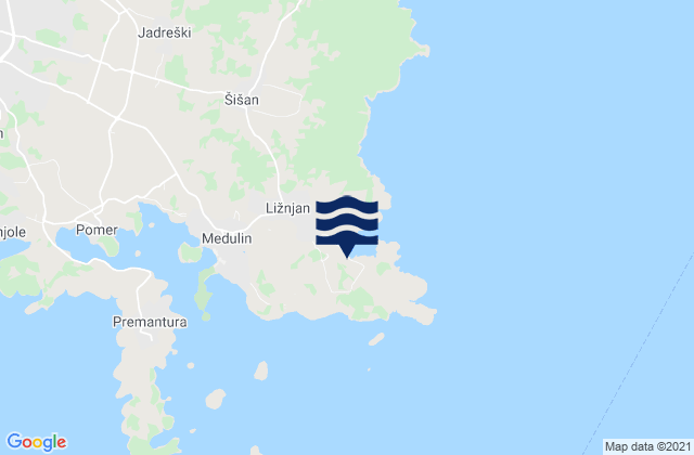 Mapa da tábua de marés em Ližnjan, Croatia