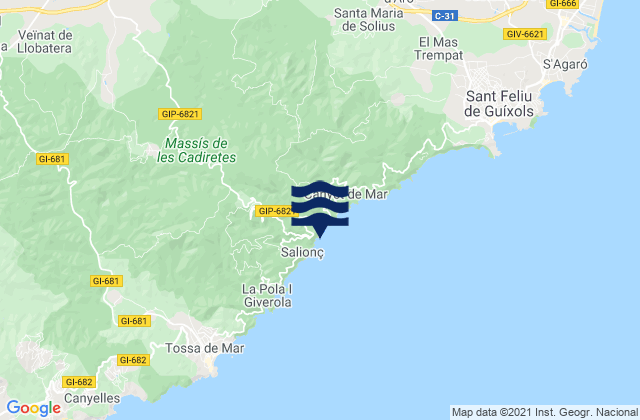 Mapa da tábua de marés em Llagostera, Spain