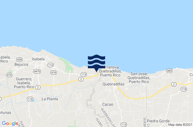 Mapa da tábua de marés em Llanadas Barrio, Puerto Rico