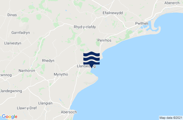 Mapa da tábua de marés em Llanbedrog Beach, United Kingdom