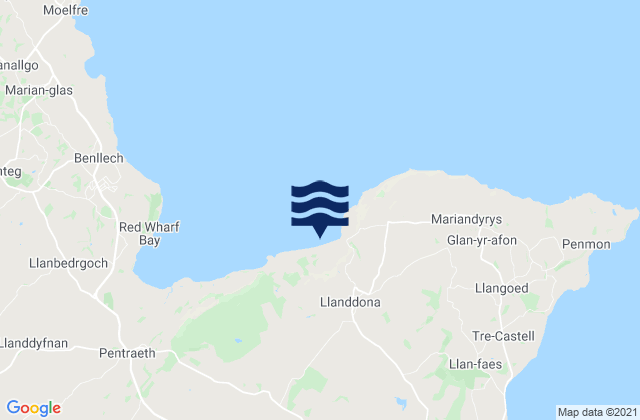 Mapa da tábua de marés em Llanddona Beach, United Kingdom