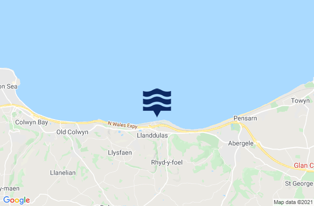 Mapa da tábua de marés em Llanddulas Beach, United Kingdom
