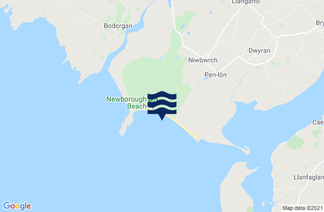 Mapa da tábua de marés em Llanddwyn Beach, United Kingdom