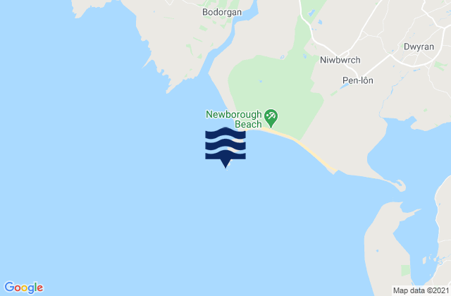 Mapa da tábua de marés em Llanddwyn Island, United Kingdom