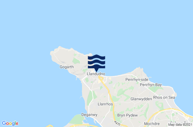 Mapa da tábua de marés em Llandudno - North Shore Beach, United Kingdom