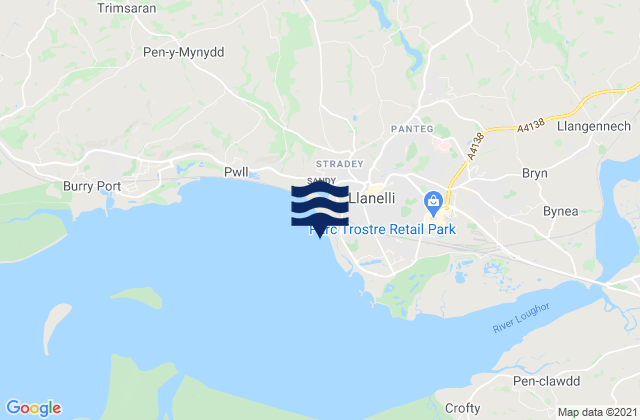 Mapa da tábua de marés em Llanelli Beach, United Kingdom
