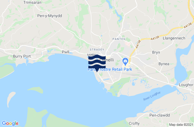 Mapa da tábua de marés em Llanelli, United Kingdom