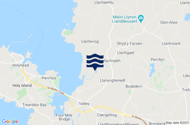 Mapa da tábua de marés em Llanfachraeth, United Kingdom