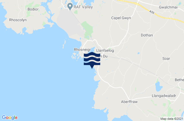 Mapa da tábua de marés em Llanfaelog Beach, United Kingdom