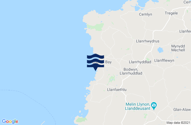 Mapa da tábua de marés em Llanfaethlu, United Kingdom