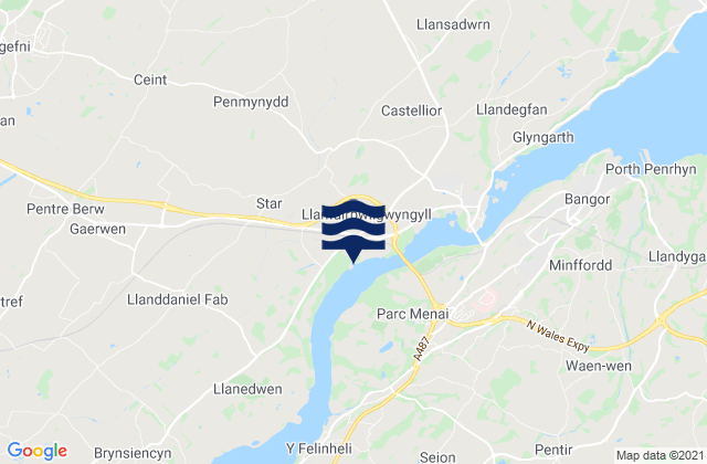 Mapa da tábua de marés em Llanfairpwllgwyngyll, United Kingdom
