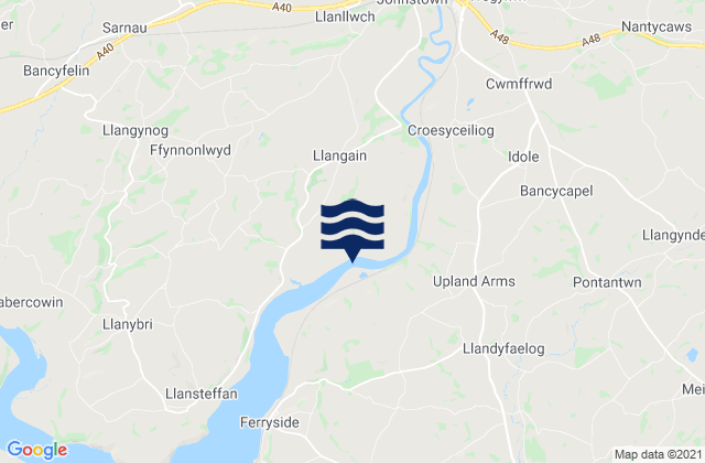 Mapa da tábua de marés em Llangain, United Kingdom