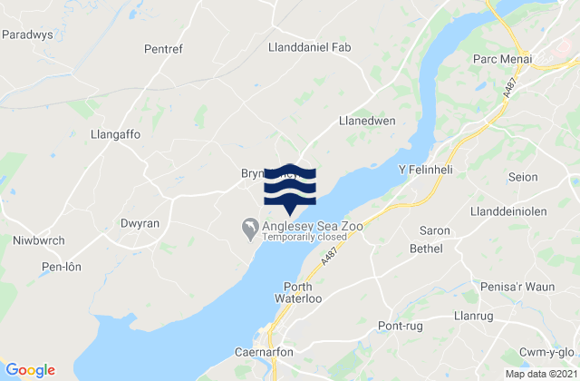 Mapa da tábua de marés em Llangefni, United Kingdom