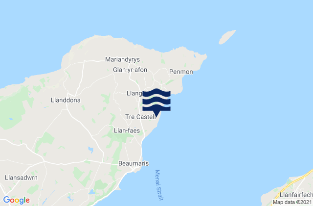 Mapa da tábua de marés em Llangoed, United Kingdom