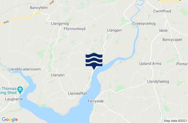 Mapa da tábua de marés em Llangynog, United Kingdom