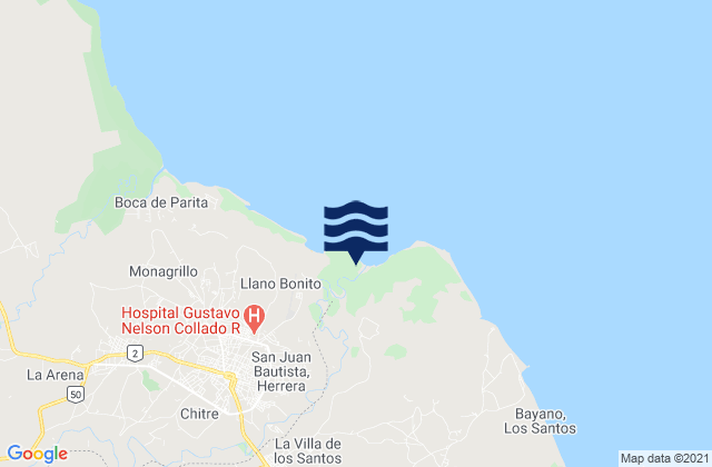Mapa da tábua de marés em Llano Largo, Panama