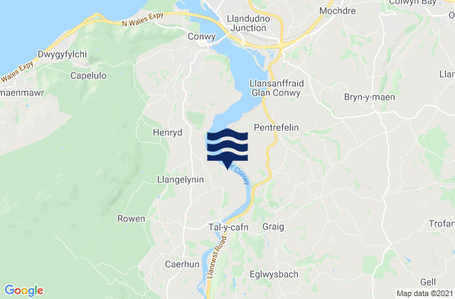 Mapa da tábua de marés em Llanrwst, United Kingdom