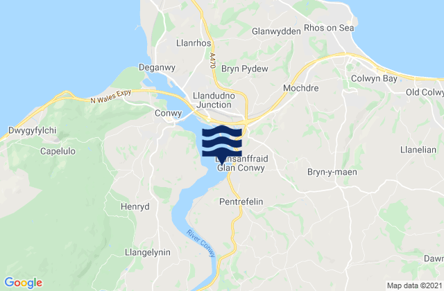Mapa da tábua de marés em Llansantffraid Glan Conwy, United Kingdom